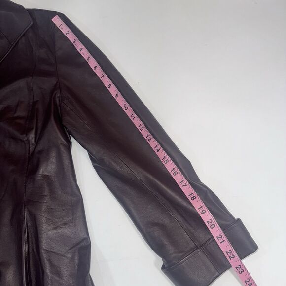 Lafayette 148 Burgundy Soft Leather Belted Jacket Fitted Buttons Collar Women 14 - Picture 7 of 11